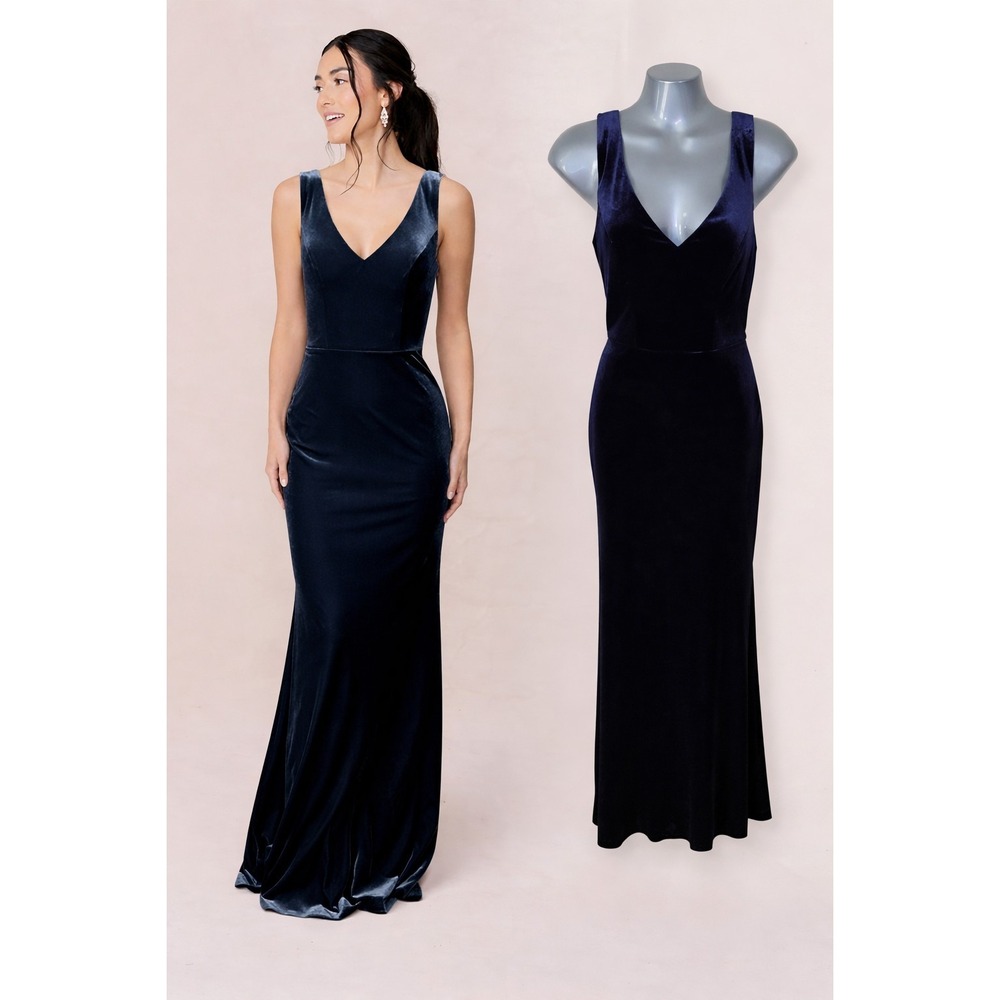 Revelry Dakota Velvet Dress Blue Maxi Formal Bridesmaid Size‎ 2